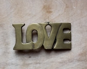 Love Is... - Vintage Solid Brass Belt Buckle - Love - Gold - Golden - Shiny - Accessory - attentionvintage