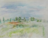 Original Watercolor Nature Landscape Field Art Painting Realistic