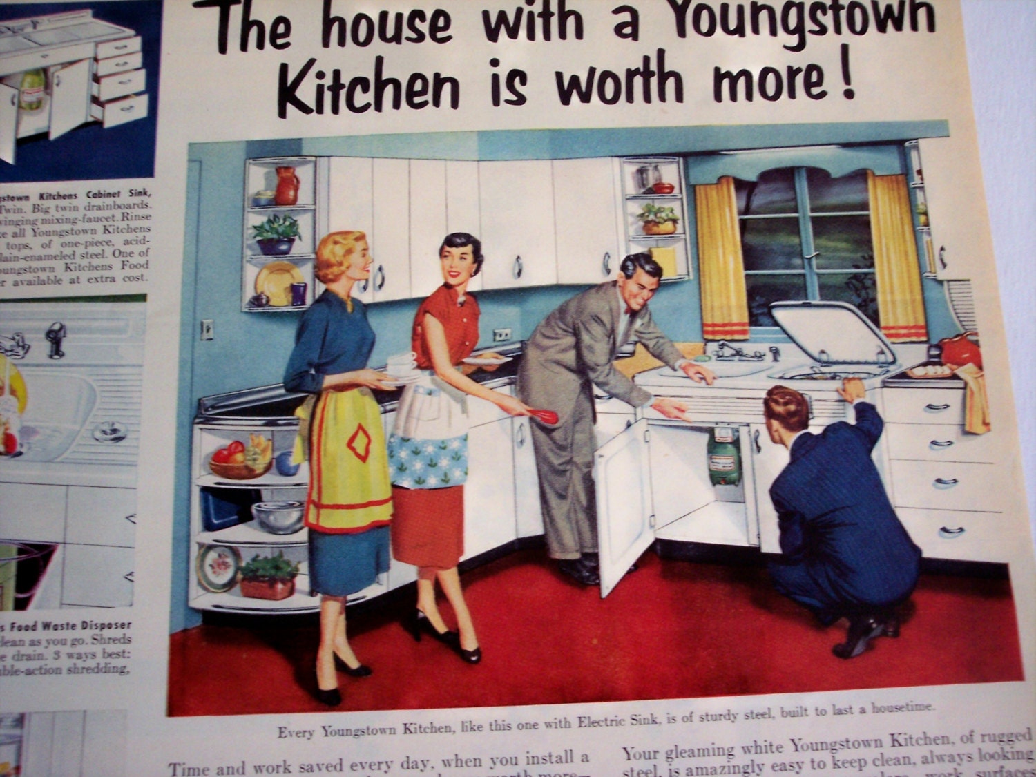 1952 household AD Youngstown Kitchens 1950s Decor original advertisement