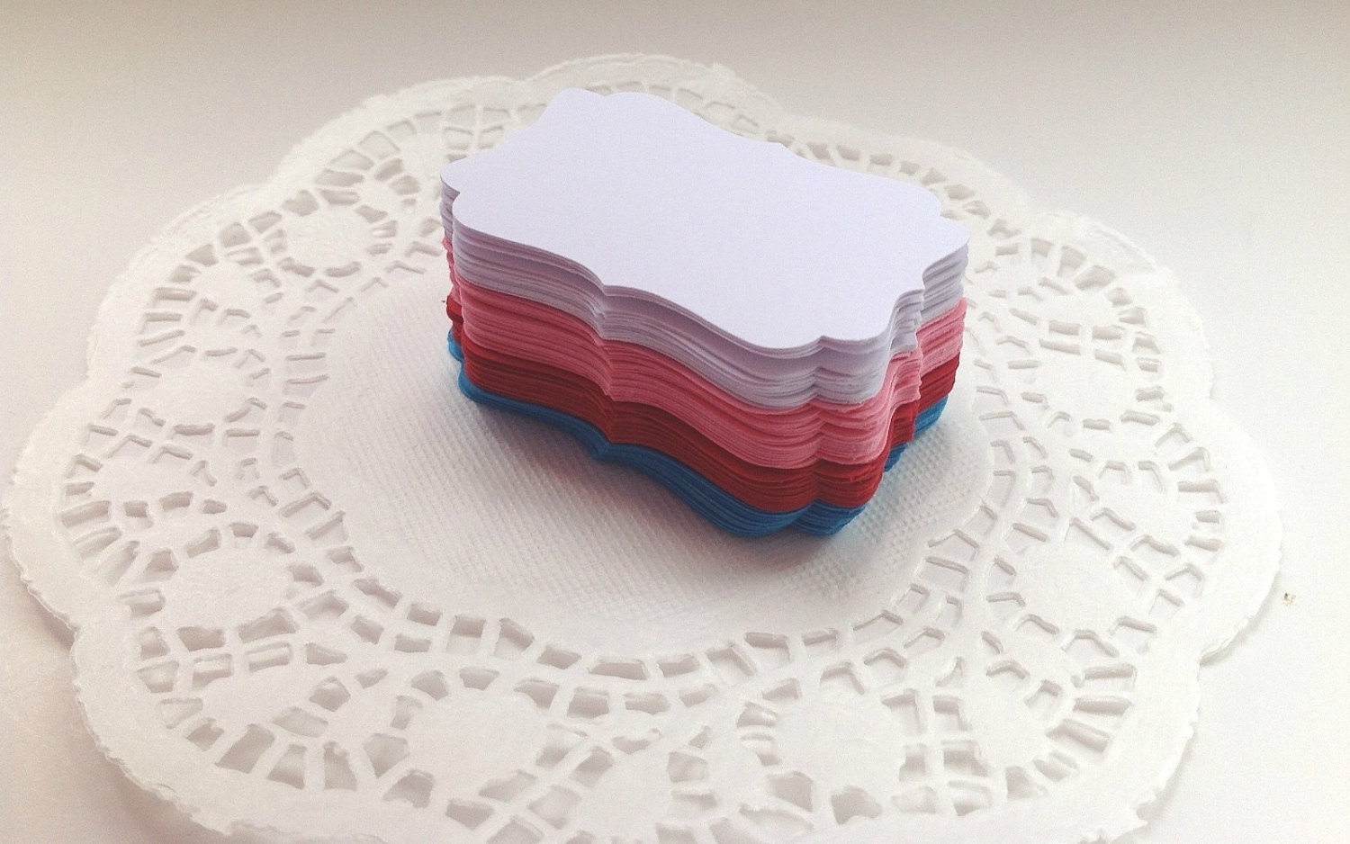 80 Pink, Red, Blue, White label die cuts ideal for tags or scrapbooking projects