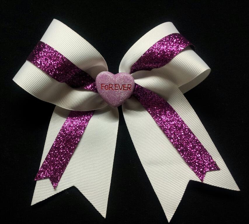 Valentine's Forever Bow, White Bow with Purple Glitter Ribbon, Girls Bow, Baby Bow, Bow for Headband, Hair Accessory