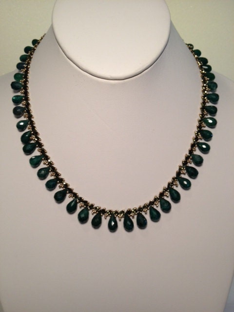 Emerald Teardrop Briolette with Gold-Accented Seed Bead St. Petersburg Chain Necklace and Earrings