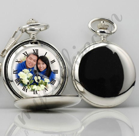 Custom made personalized Pocket watch pendant clock necklace, Photo Watch (silver shiny surface)