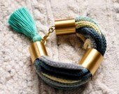 Braided bracelet MultiColor knot Brass fringe rope