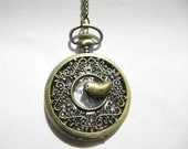 fashion Pocket Watch necklace ,Long Chain Necklace hollow cage bird leaves the circle cuckoo bronze vintage jewelry