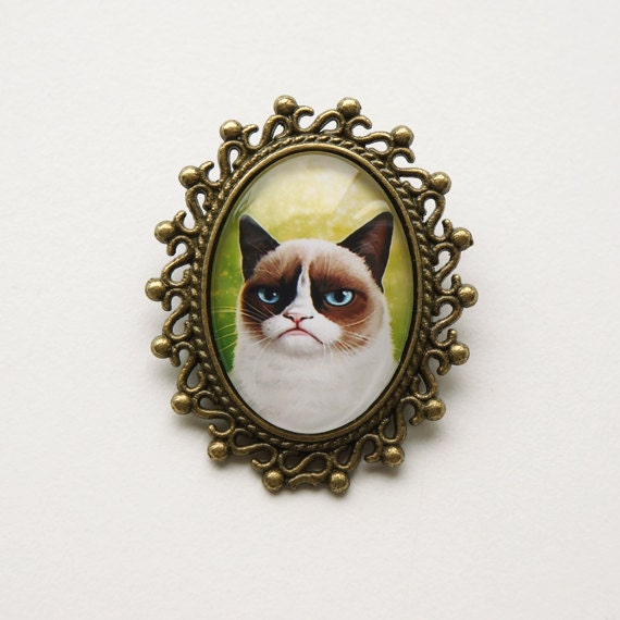 Grumpy Cat Original Artwork Bronze Brooch