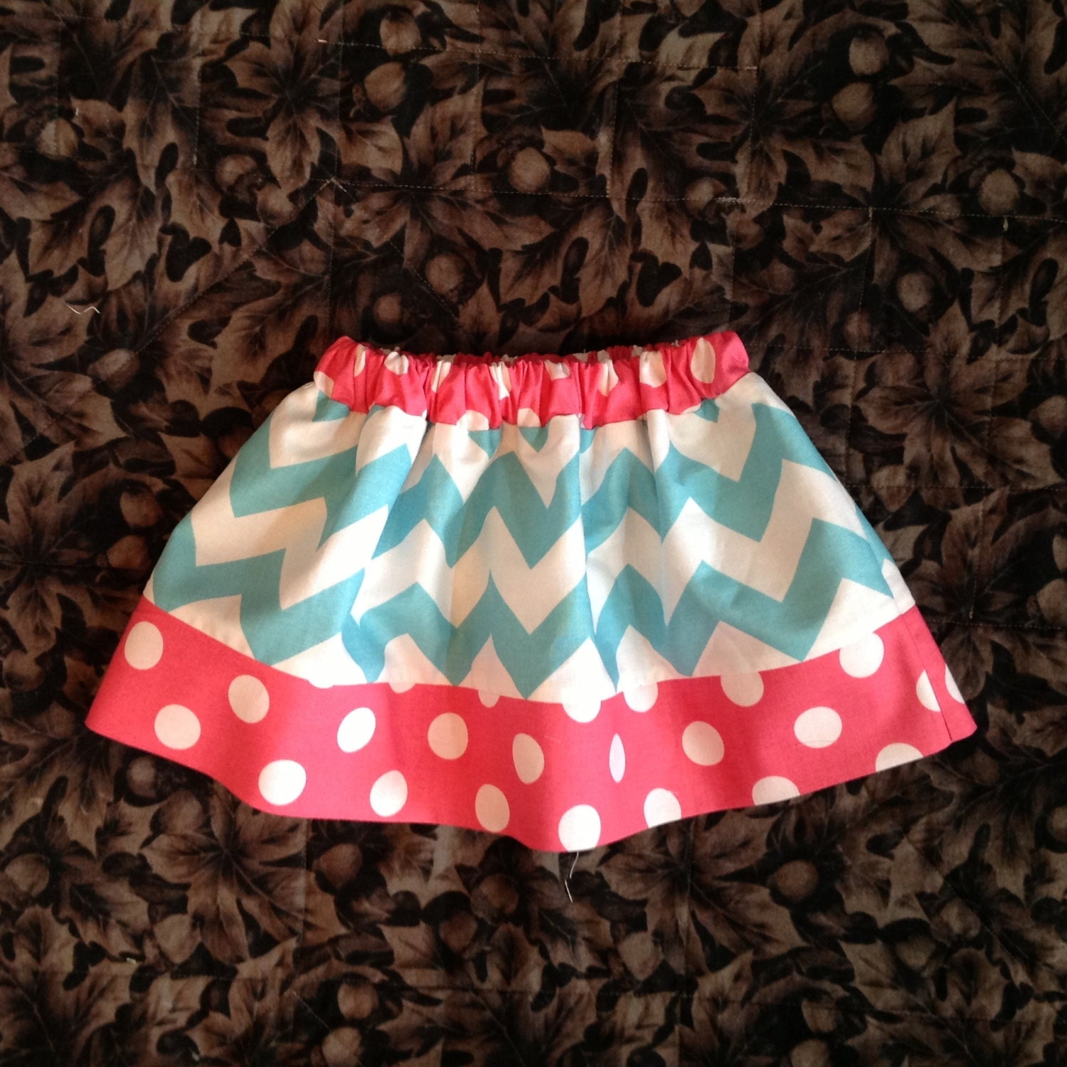 Chevron and Dots Skirt, NB, 6 mo, 12 mo, Hot Pink & Aqua (girls, infant, child)