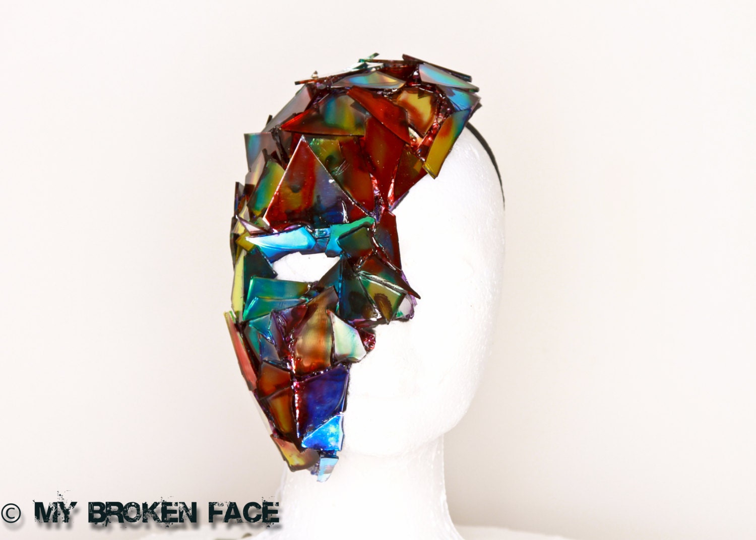 Light Bright... LED Masquerade Mask made with Broken Mirrors, painted a mix of Candy colors
