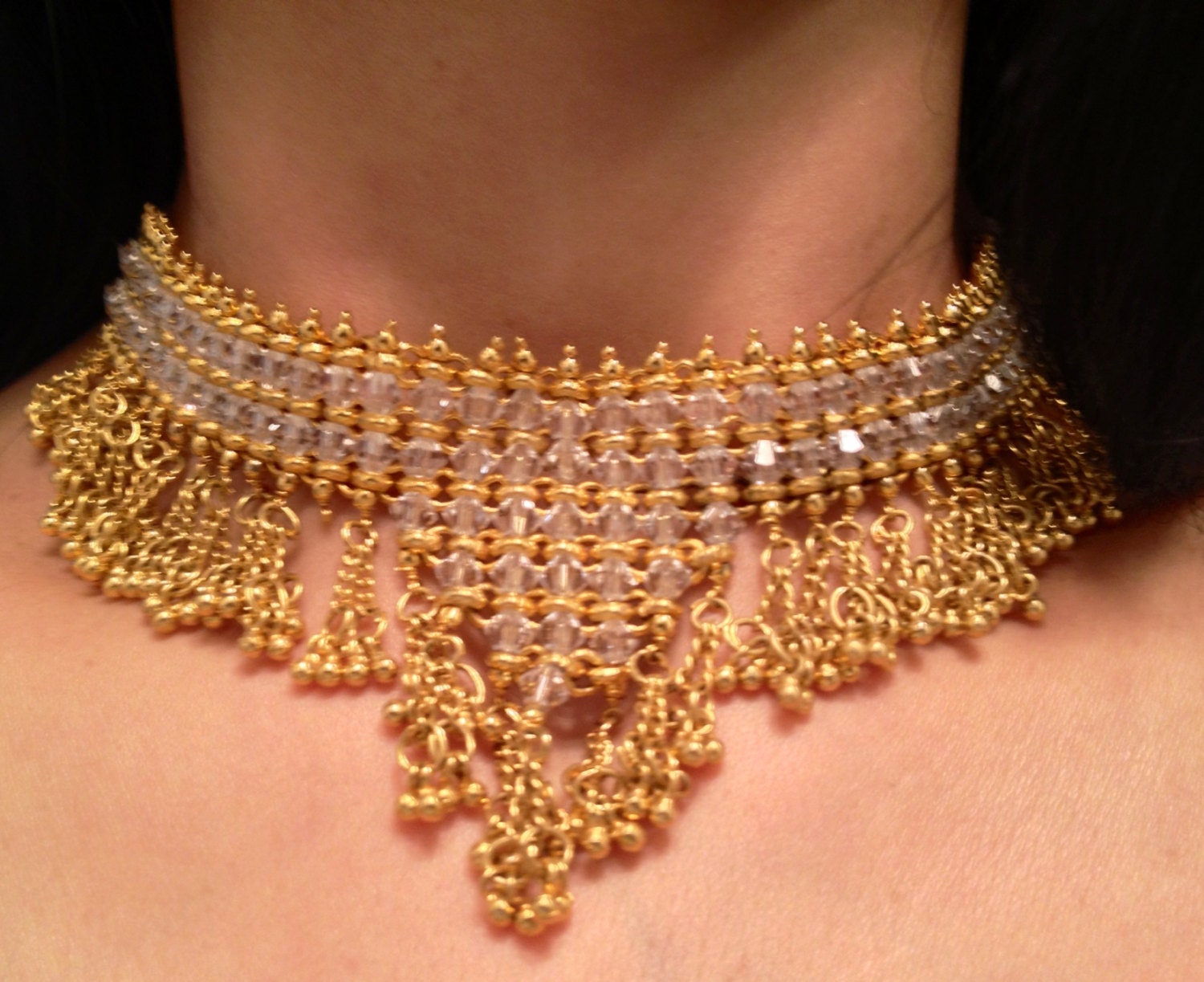 Statement Necklace  // Gold // Crystals // Choker//  Earrings // Cocktail Earrings // Bridal Accessories // Prom Jewelry // Valentine