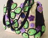 Crochet freeform handmade violet-green bag/purse