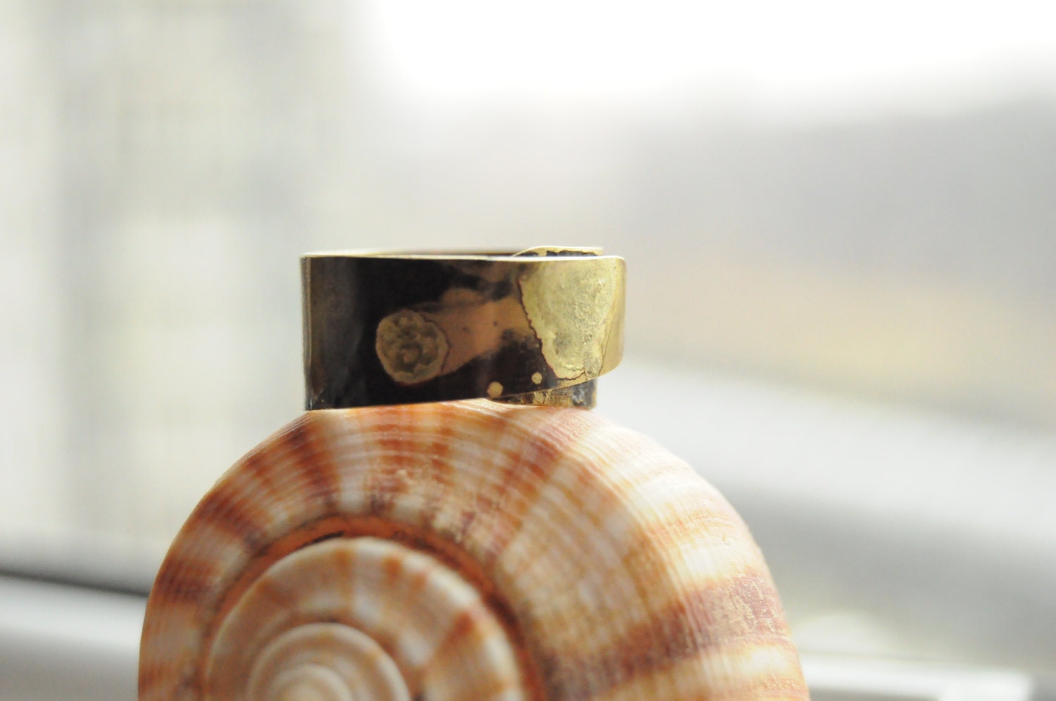 Adjustable brass and silver ring, spots pattern, textured, unique, unusual, unisex, hand crafted with love, paris style, rustic, raw
