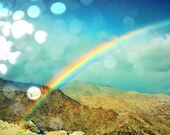 Nature Photography Rainbow Print Photo Desert Rain Spring Sky Clouds Blue Brown Gold Home Decor Many sizes avail 9x12" by Christine Krainock