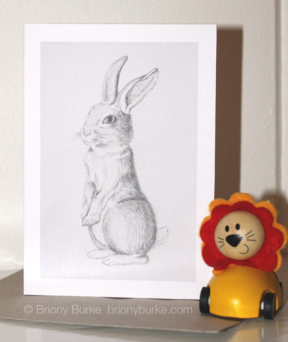 Baby Boy Girl Child Rabbit Bunny Vintage Style Illustration Blank Greeting Card