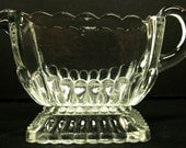 Antique EAPG National McKee Crystal Clear Glass Footed NAOMI Rib & Bead CREAMER