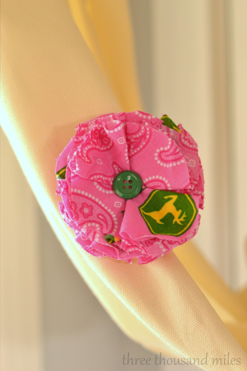 Pink John Deere Fabric Flower with Button