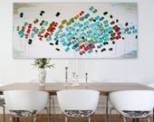 Large 48"by 20" Original Abstract Painting Contemporary Wall Art Decor Landscape Flowers Textured Painting