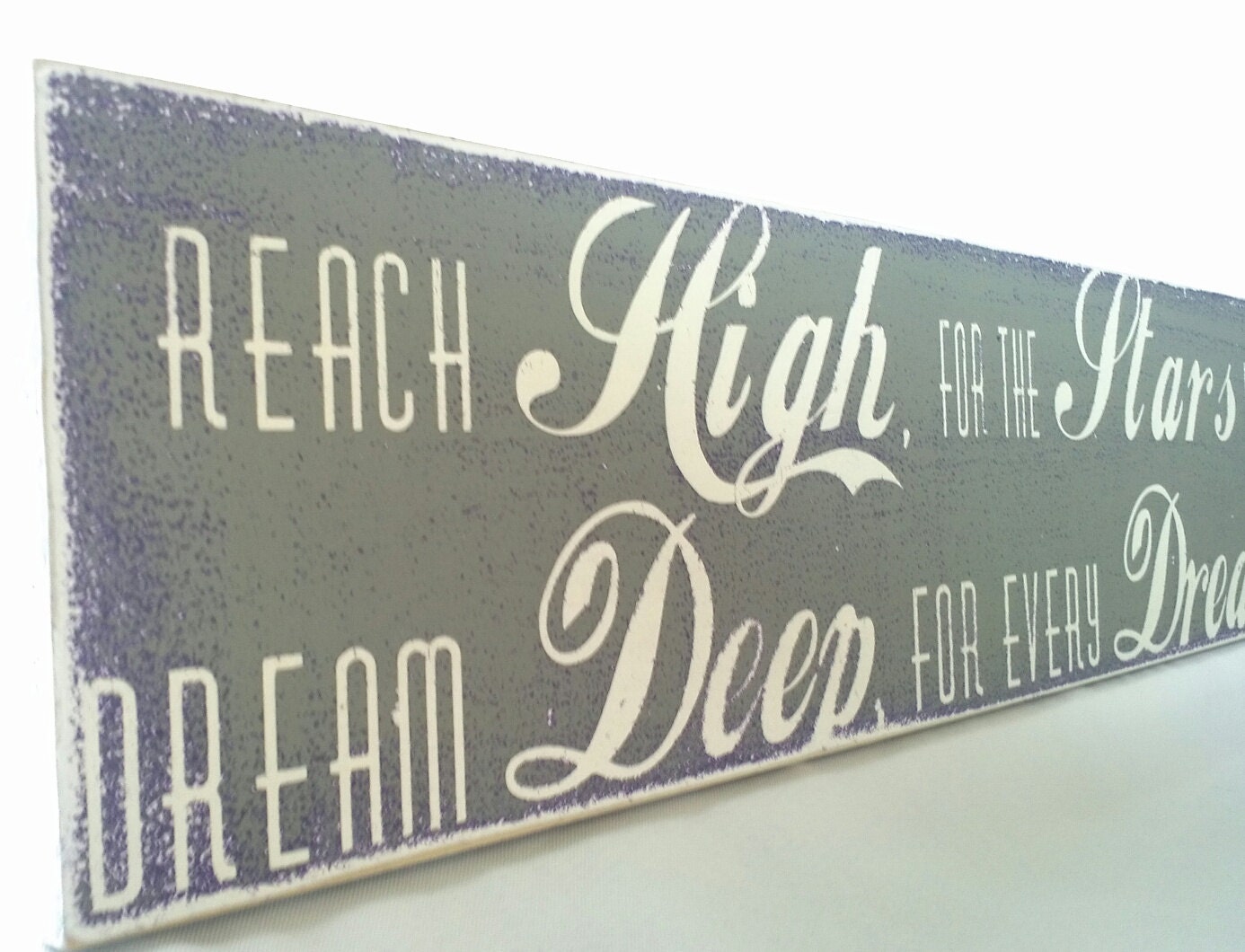 Reach High For The Stars Lie Hidden In Your Soul--Inspirational Quote-Grey, Purple & White-Gift-Distressed, Hand-painted Wood Sign 5.5x 36