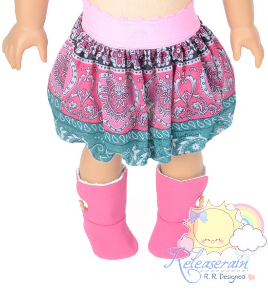 Pink Elastic Banded Waist Boho Paisley Pink/Turquoise/Black/White Mesh Tulle Bubble Skirt Doll Clothes Outfit for 18" American Girl dolls