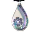 Teardrop Flower porcelain pendant, stunning neutral black & white with hints of green and purple, coordinates with all colors.