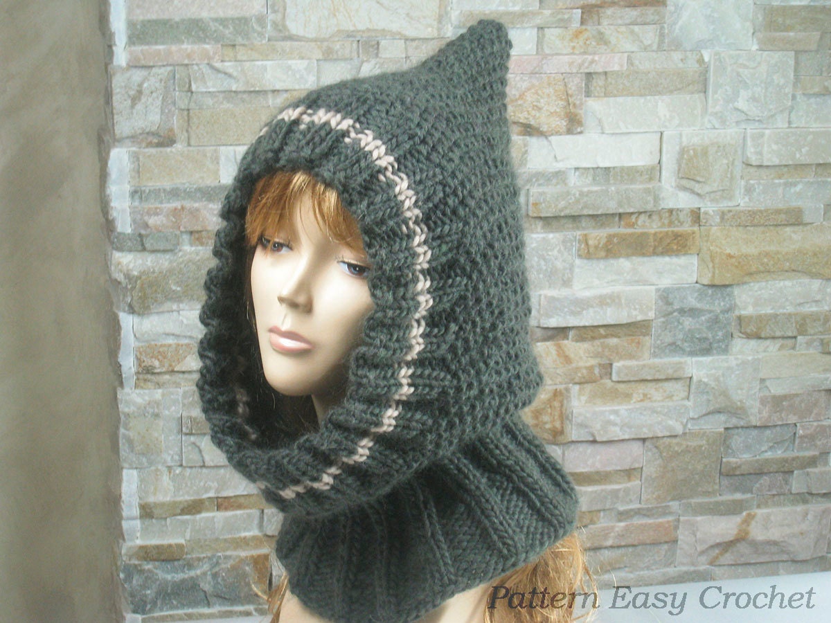 Knitting pattern womens cowl hat - chunky hood - instant download file