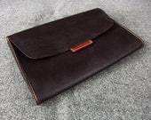 Hand Stitched Black Leather Sleeve-Brown Genuine Leather case  for 13" MacBook Air  (506)