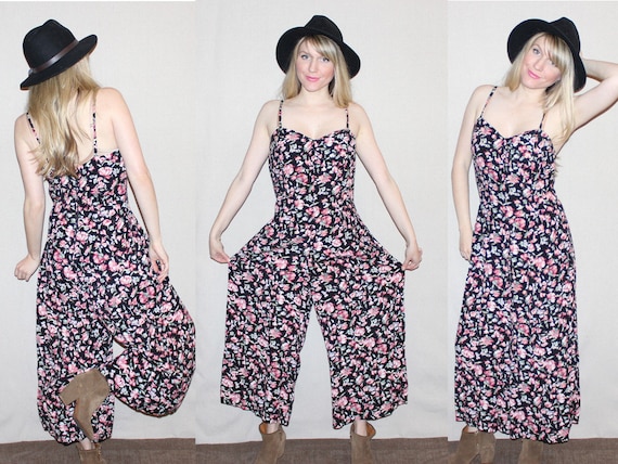 Vintage 90's FLORAL sweetheart top PALAZZO grunge jumpsuit PLAYSUIT pantsuit romper