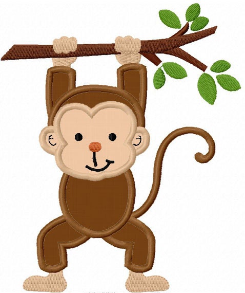 Monkey With Branch Applique Machine Embroidery Design NO:0023