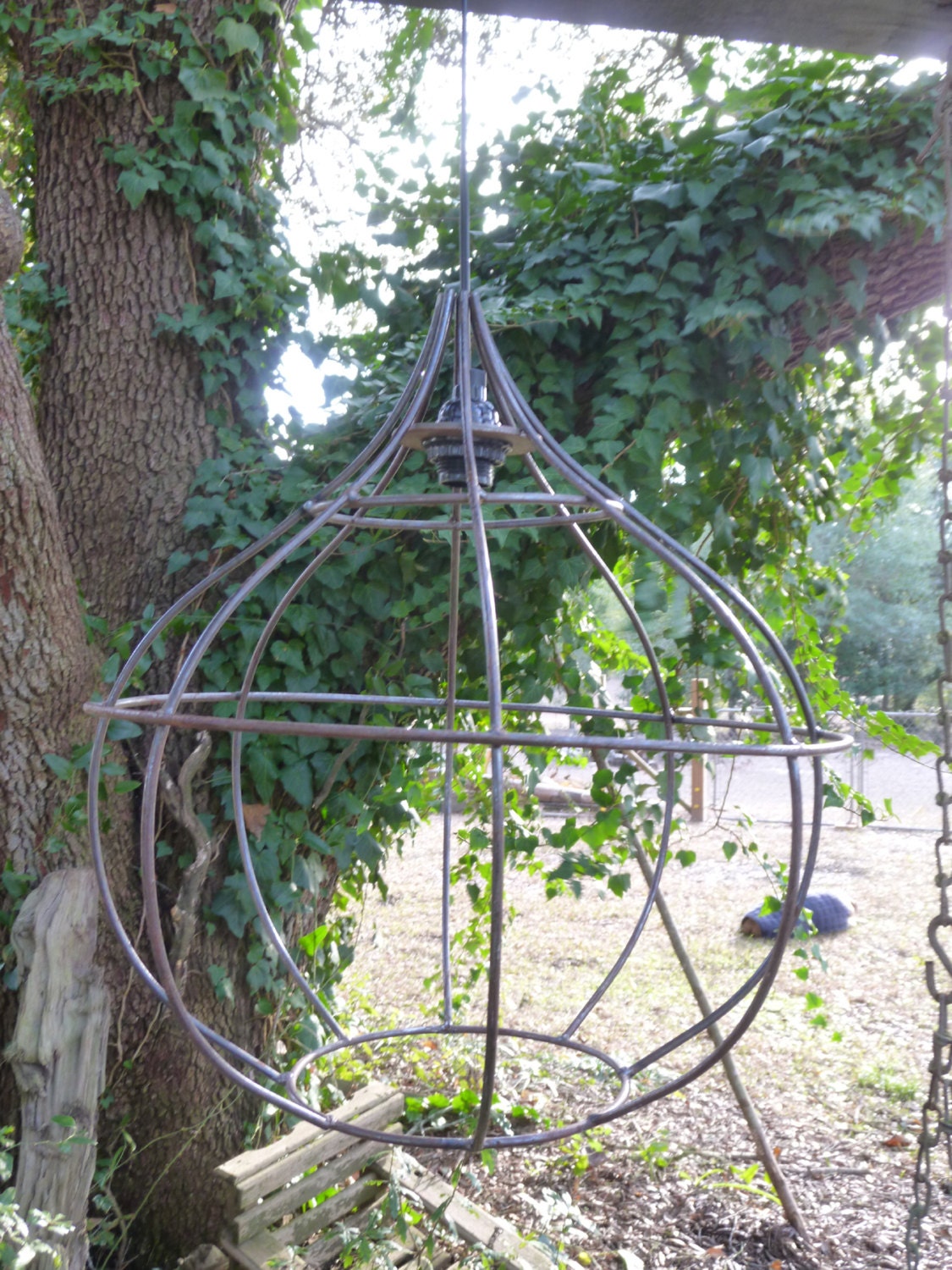 large Iron Cage pendant light, handmade, loft pendant lighting, steampunk, industrial hanging lamp,