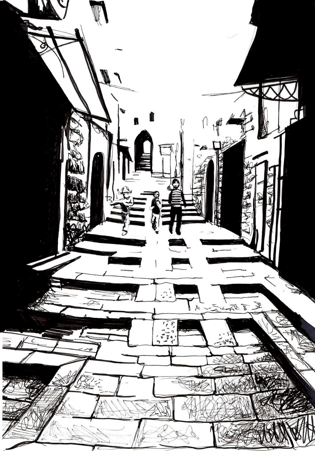 Jerusalem - The Muslim Quarter Original Drawing