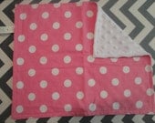 Pink Polka Dot Security Blankie Lovie Minky Small Blanket Toddler Lovey Girl pink white taggie shower gift