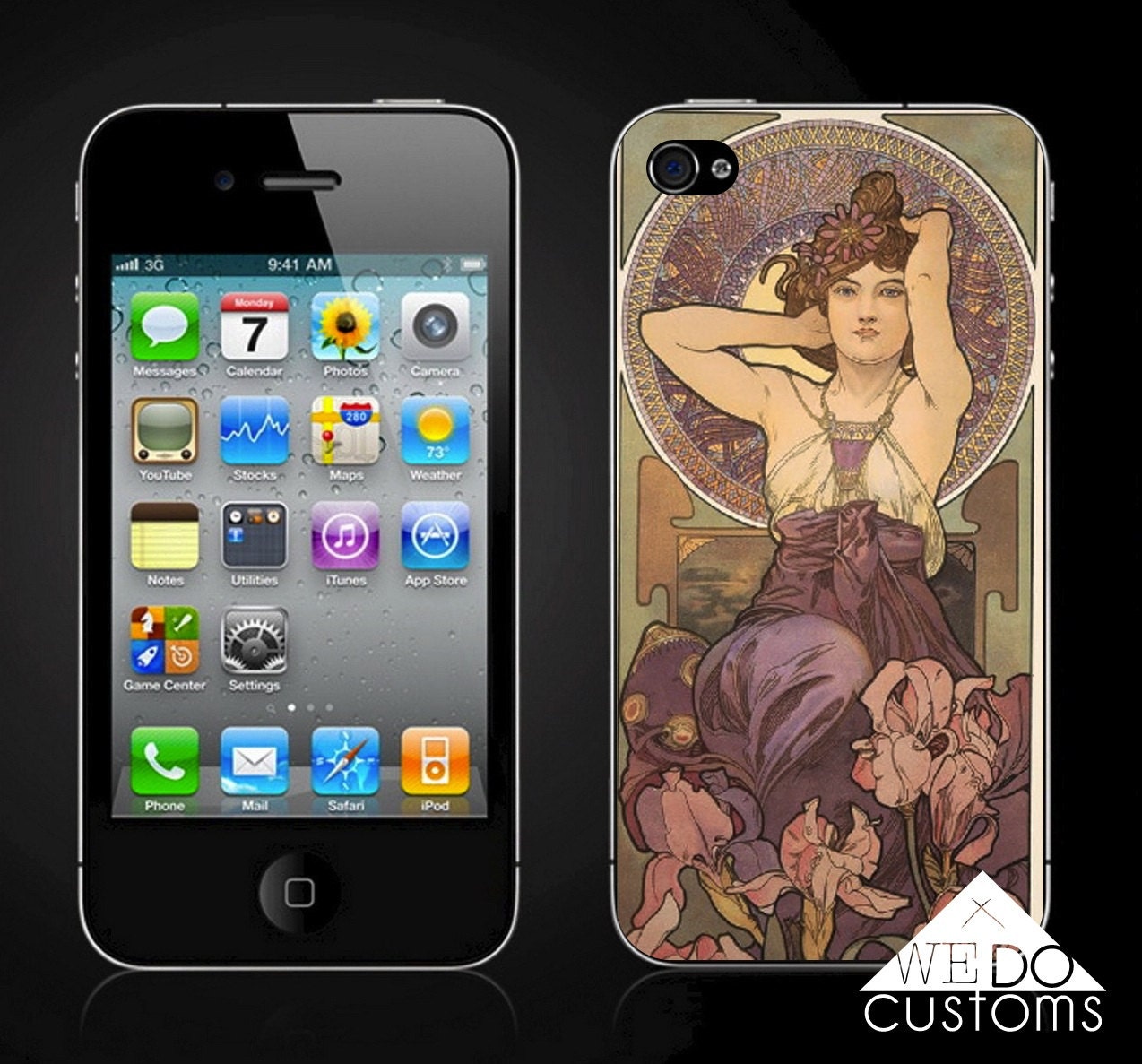 iPhone Cases - Mucha Art Nouveau Classic Vintage Retro Pin Up Painting Hard Cover Iphone 4 Iphone 5 Case Gifts Under 25