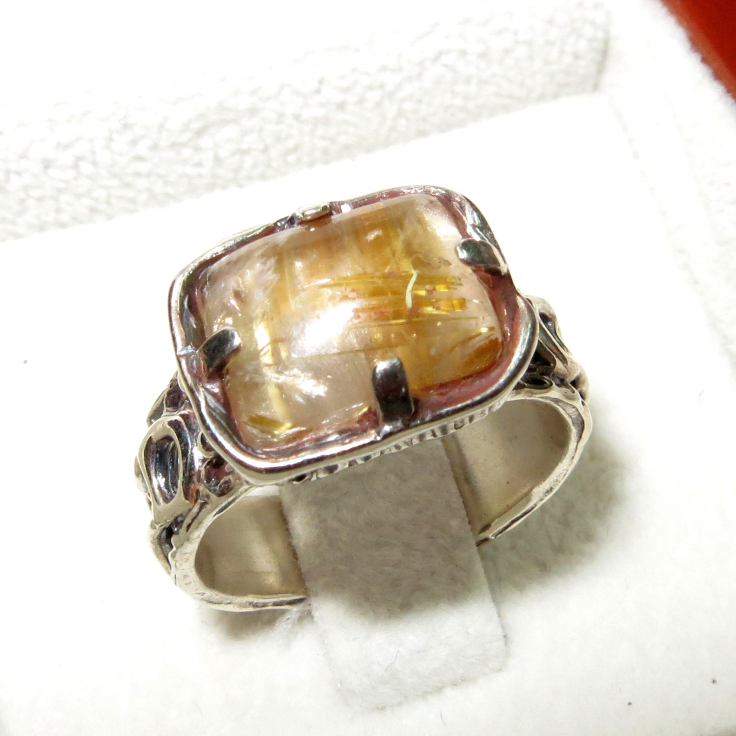 Silver ring. The original ring of oxidized silver 925 with natural rutile quartz. 100% handmade. Free Shipping