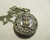 bronze owl Pocket  Watch necklace in retro style sweater chain necklace pendant fashion