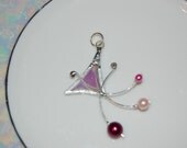 Pink Iridescent Stained Glass Pendant, Pink  Pearl, Womens accessories jewellery, unique, abstract