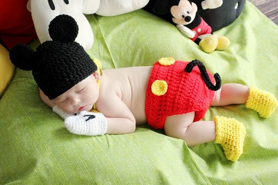 MICKEY MOUSE Diaper Cover with Tail,Yellow Bow Tie gloves shoes,sizes Preemie Newborn 0-3 month, 3-6 month  mickey Halloween Costume