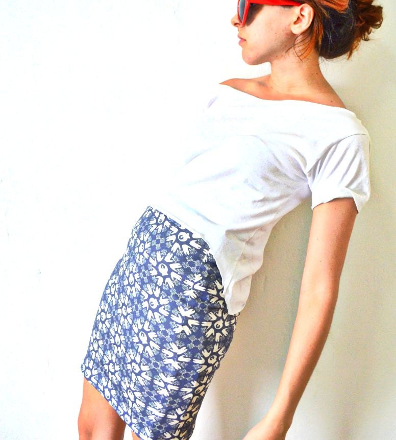 Live Long and Prosper Start Trek Inspired organic Knit Pencil Skirt Blue