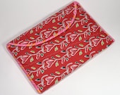 Padded 11" Macbook Air Laptop Case, Handmade Cover for 11 Inch Laptop, Pink Hearts on Red Fabric
