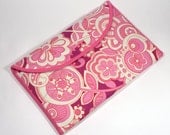Padded 11" Macbook Air Laptop Case, Handmade Cover for 11 Inch Laptop, Pink Retro Swirly Fabric