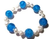Blue and White Bracelet Arm Candy, with Pearls, Crackle Glass Beads, Seed Beads, Beach Jewelry, Gift for Teen Girls, Woman