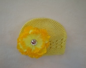 15% OFF-Yellow Crochet Beanie Flower Hat-Baby Girl Hat-Newborn Hat-Infant Hat-Child-Toddler-Teen-Pretty-Fancy-Adult-One Size fits all