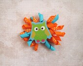 15% OFF-Orange Blue Green Owl Corker Ribbon Bow, Owl Hair Clip, Baby Girl Hair Bow, Toddler, Child, Adult, Photography Prop-Unique