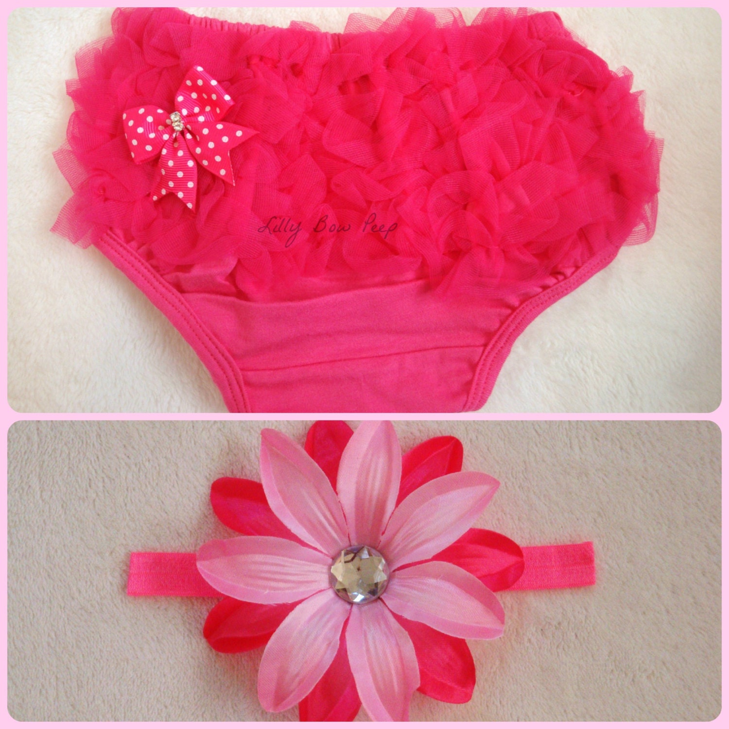 Hot Pink Diaper Cover & Matching Headband SET-Bloomers-Baby Girl Clothes-Flower-Newborn-Infant-Toddler-Fancy-Photography Prop-Pretty-Unique