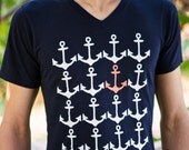 Anchor V Neck Navy/White/Coral