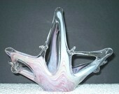 Vintage 1960 - 1970's Murano Art Glass Pink Swirl Basket