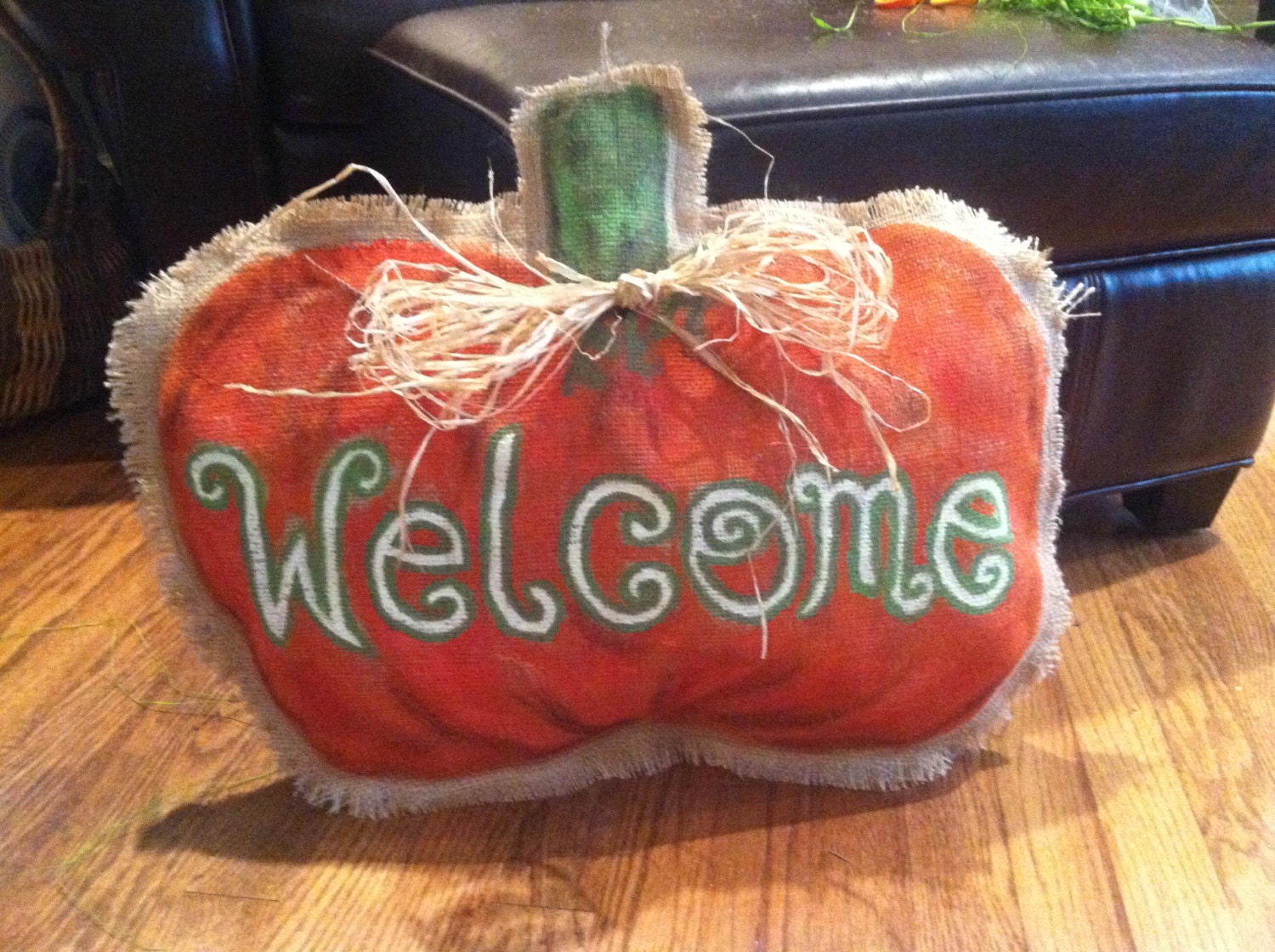 Pumpkin Fall Burlap Door Hanger with Fringe