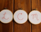 Personalized Bridesmaids Gift. Embroidery Hoop Art. Monogram Initial Embroidery.
