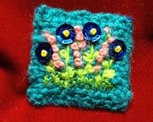Blue Handwoven Flower Arrangement Pin / Maine Made Bouquet Coat Pin / Wearable fiber art is a great gift  / FREE SHIPPING