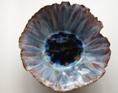 decorative bowl blue ceramic pottery with crystalline bottom, hand pinched pot, hand painted