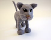 Grey Kitty-Soft Sculpture-Fiber Art-Wool Keepsake Miniature-Needle Felt