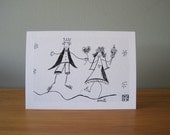 Wedding card for invites & thank you's, original design happy couple stick figure quirky gift card